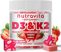 Nutravita Sugar-Free Vitamin D3 K2 Chews with Calcium + K2 (MK-7) Magnesium Citrate Vitamin C Extra Strength - Ultimate Absorption for Bone Muscle Teeth ImmuneVegan - 60 Count-Strawberry Flavor.