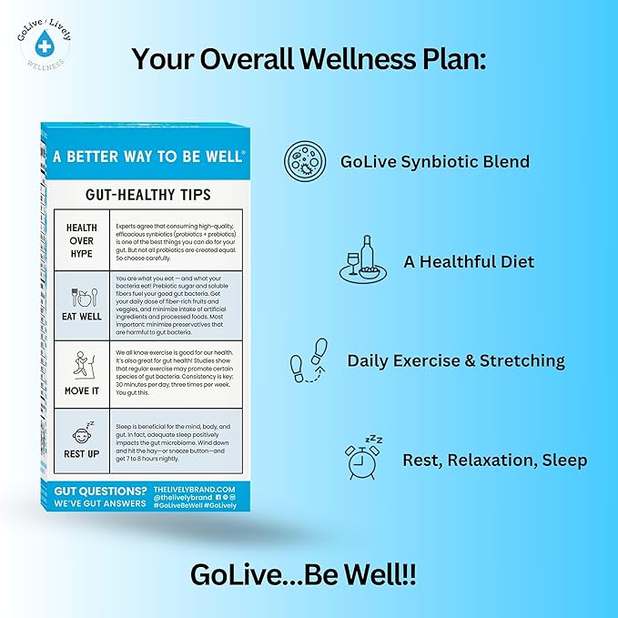 GoLive Prebiotic &amp Probiotic for Women Men Kids. Flavor-Free Sugar-Free Synbiotic Powder w/ GOS L-Glutamine Vitamin D3 Electrolytes. For Gut Health Digestion Metabolism Immunity 15-50B C