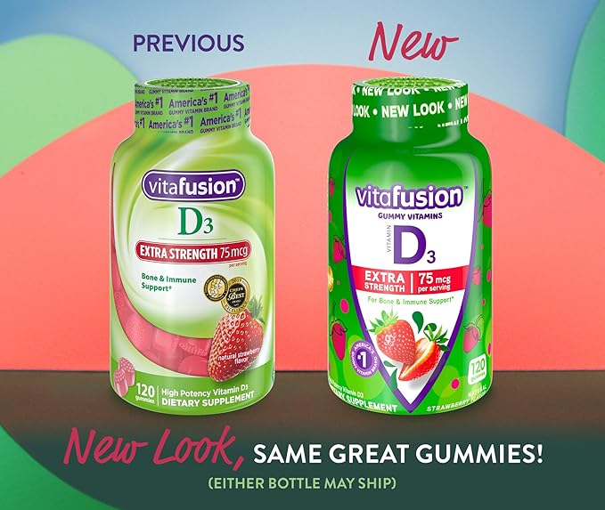 Vitafusion Extra Strength Vitamin D3 Gummy &amp Power C Vitamin C Gummies for Immune Support Orange Flavored 282 mg Vitamin C America’s Number 1 Gummy Vitamin Brand 50 Day Supply 150 Count