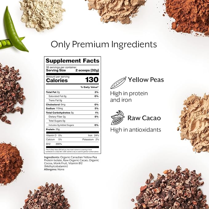 ProMix Nutrition Plant-Based Vegan Protein Powder Raw Chocolate - Pea Protein &amp Vitamin B-12 - ­Post Workout Fitness &amp Nutrition Shakes Smoothies Baking &amp Cooking Recipes - 5 Pound (Pac