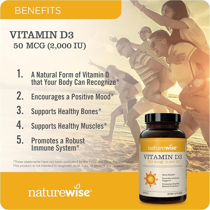 NatureWise Vitamin D3 2000IU (125mg) 360 Count + Vitamin E 400 IU (180mg DL-Alpha) 120 Count - Bundle for Immune Bone Heart Health Support - Gluten Free Non-GMO Halal Gelatin