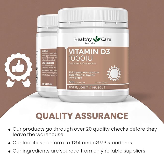 Healthy Care Vitamin D3 1000IU 500 Capsules