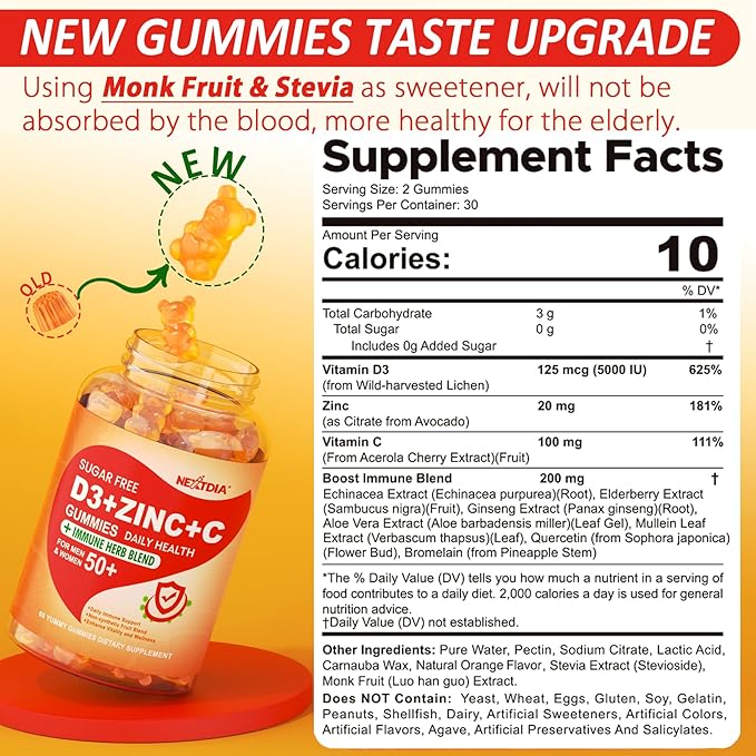 Sugar Free Organic Spirulina Chlorella Gummies 1 Pack + Vitamin C + D3 + Zinc Gummies 2 Pack