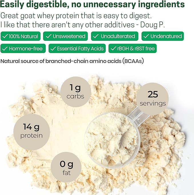 Z Natural Foods Goat Whey Protein Powder Concentrate - Undenatured Unflavored Pasture Raised Whey - Clean Goat Protein Powder with Vital Proteins for Weight Management Immune Support Fitness 1 lb