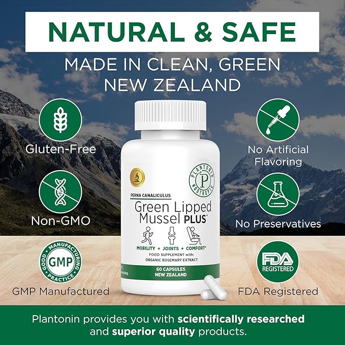 New Zealand - Green Lipped Mussel for Humans - Dried Freeze Perna Canaliculus with Omega 3 - Support Joint Mobility &amp Circulation - Non GMO &amp Gluten – 60 Capsules