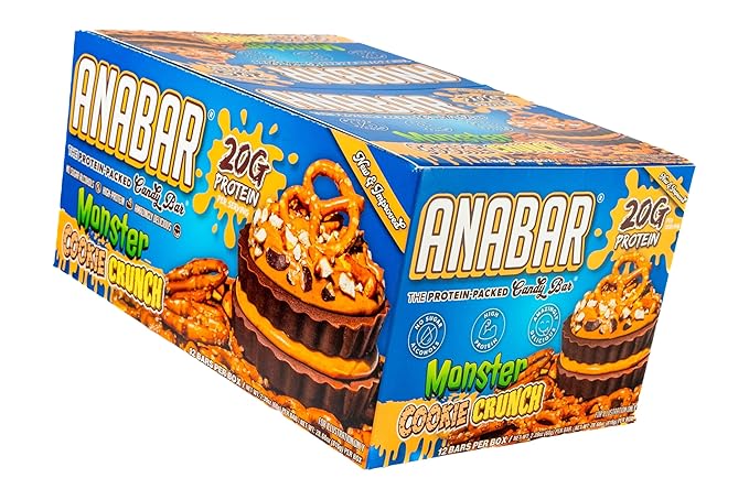 Anabar Protein Bar The Protein-Packed Candy Bar Amazing Tasting Protein Bar No Sugar Alcohols High Protein Amazingly Delicious 20 Grams of Protein (12 Bars Monster Cookie Crunch)