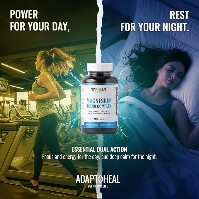 ADAPTOHEAL Magnesium Complex – Glycinate Malate &amp Citrate with Vitamin B6 Sleep Support Stress Relief Muscle Relaxation Nervous System Support – 90 Capsules