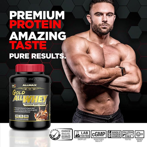 ALLMAX Gold ALLWHEY Chocolate Peanut Butter - 5 lb - 24 Grams of Protein Per Scoop - Gluten Free Low Carb &amp Low Sugar - Approx. 71 Servings