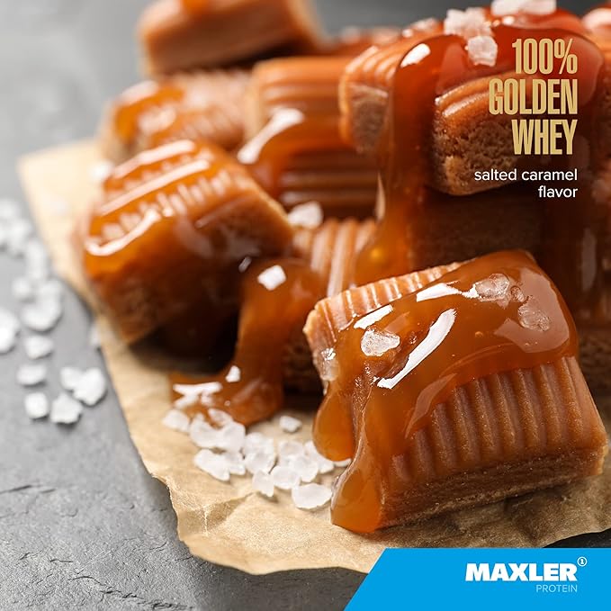Maxler 100% Golden Whey Protein - 24g of Protein per Serving - Whey Protein Powder for Pre Post Workout - Fast-Absorbing Whey Concentrate Isolate &amp Hydrolysate Blend - Salted Caramel 5 lb