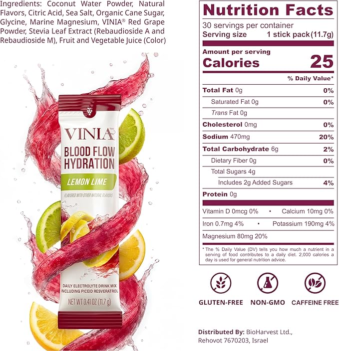 VINIA Piceid Resveratrol Capsules &amp Electrolyte Hydration Lemon Lime | Boost Blood Flow &amp Circulation | Red Grape Polyphenols | Non-GMO 60 Caps + 30 Sticks
