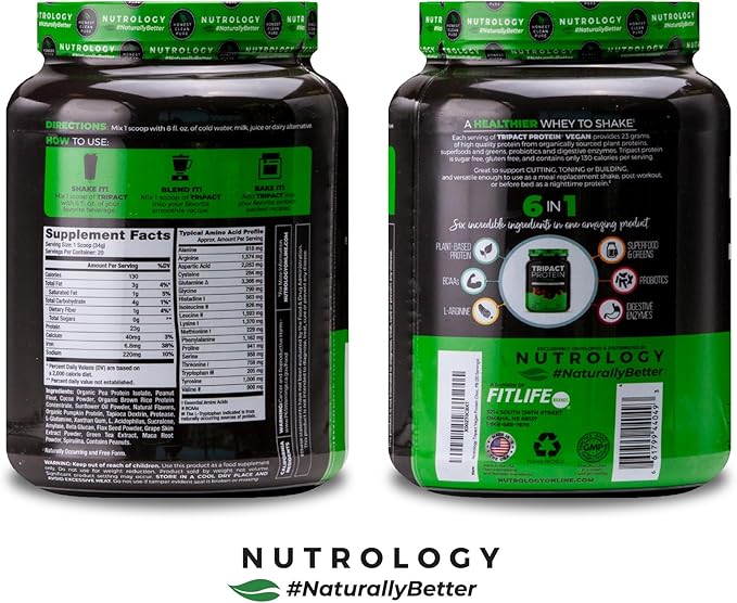 Nutrology TRIPACT Vegan Protein Powder - Organic Pea Rice &amp Pumpkin Protein BCAAs &amp Glutamine Plant-Based Meal Replacement Shakes for Muscle Recovery &amp Immunity Chocolate Peanut Butter