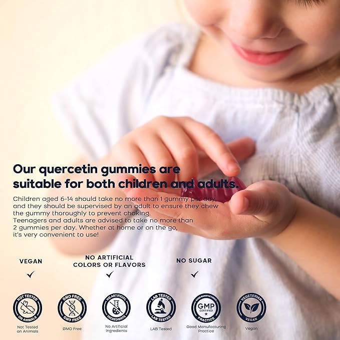 (2 Pack) Quercetin Gummies with Bromelain Zinc Elderberry Vitamin C D3 K2 Quercetin 1000mg Supplement with Bromelain 500mg for Cardiovascular Immune System &amp Allergy Vegan Gummy for Adult &amp