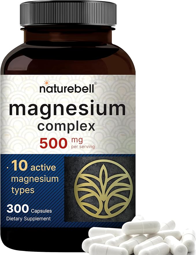 Magnesium Complex 500mg 300 Capsules | 10-in-1 Magnesium Glycinate Citrate Malate &amp More | Chelated Form for Easy Absorption | Non-GMO