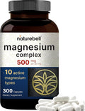 Magnesium Complex 500mg 300 Capsules | 10-in-1 Magnesium Glycinate Citrate Malate &amp More | Chelated Form for Easy Absorption | Non-GMO