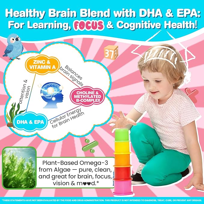 Vegan Omega 3 Gummies 1280mg + Vitamin D3 K2 (MK7) + Organic Toddler Multivitamin Gummies + Omega-3 (DHA/EPA) Postbiotics 3 Pack