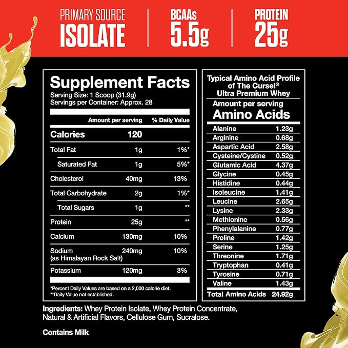 JNX SPORTS The Curse! Ultra Premium Whey Protein Powder Vanilla Bean 2lb | 25g Protein Per Serve Primary Source Whey Isolate