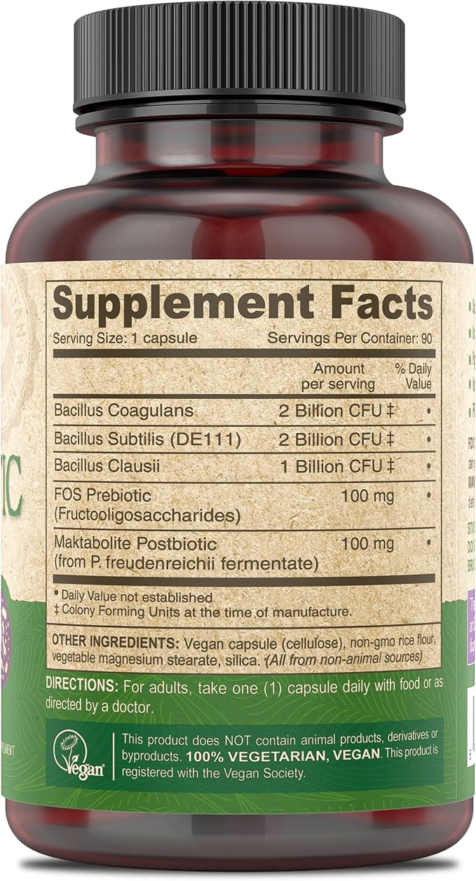 DEVA Vegan Probiotic Supplement - Pre Pro and Postbiotics for Digestive Health 5 Billion CFU Soil-Based Spore-Forming Dairy Free FOS Prebiotics for Women and Men Vegan Capsules 90 Count