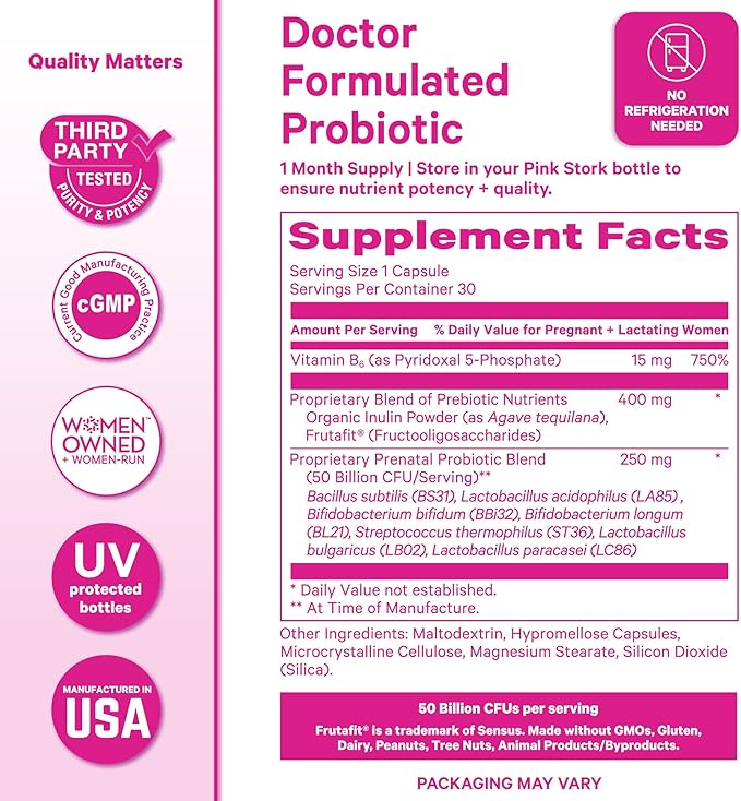Pink Stork Prenatal Probiotic Unscented and Digestive Enzymes Bundle – Supports Digestion and Prenatal Wellness – Women’s Multivitamin with Folate and Enzymes