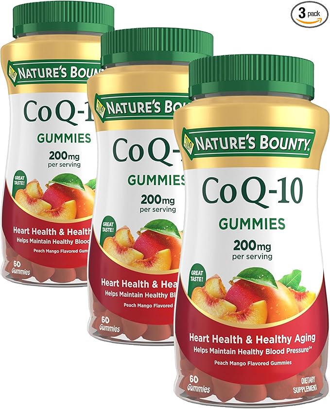 Nature's Bounty CoQ10 GummiesSupports Heart HealthCoQ10 200mgPeach Mango Flavor60 Count (Pack of 3)