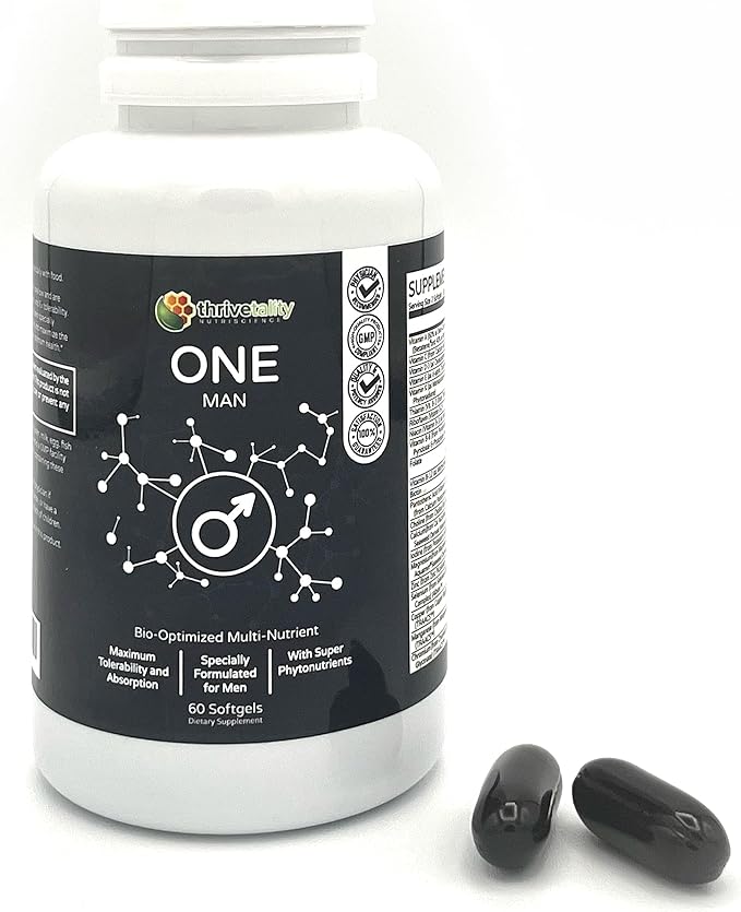 ONE Man Bio-Optimized Multi-Nutrient by Thrivetality | Men's Multivitamin | #1 Physician Formulated | Clinically Proven | Max Tolerability &amp Absorption | Super Antioxidant Phytonutrients