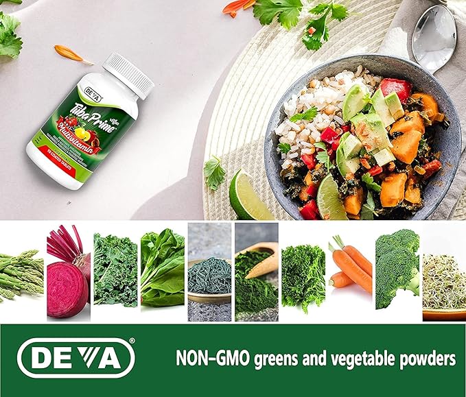 DEVA Tuba Prime Vegan Multivitamin High-Potency Vitamin and Mineral Dietary Supplement Antioxidants Fruit and Vegetable Blend Super Mushrooms Probiotics Prebiotics Seeds Herbs - 90 Tabs 2-Pack