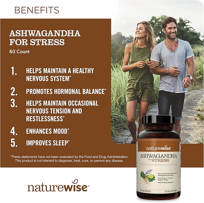 NatureWise [1] Probiotics 60 Billion CFU + Organic Prebiotics - 30 Capsules[1-Month Supply] + [1] Ashwagandha for Stress + GABA &amp L-Theanine - 60 Capsules[30-Day Supply]