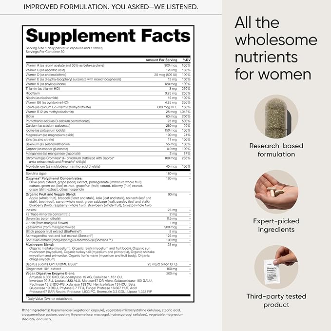 Multivitamin for Women All-in-One Supplement Complex with Vitamin B12 A C Biotin D E Folate Magnesium — 77 Nutrients for Overall Women's Health Hair &amp Skin Energy 30 Day Supply