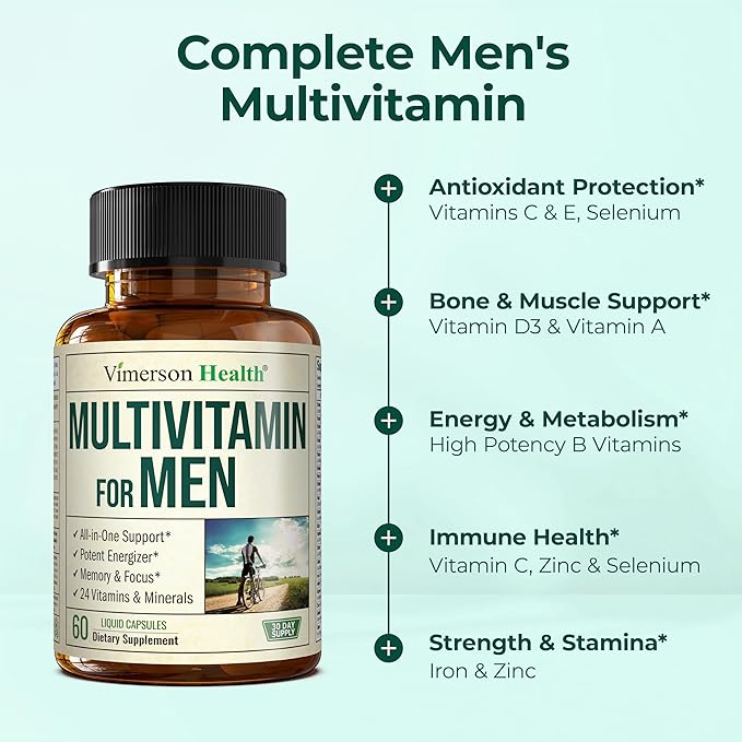 Multivitamin for Men with Vitamins and Minerals for Energy Focus and Immune Health – Premium Daily Mens Multivitamins &amp Multiminerals – 60 Liquid Capsules