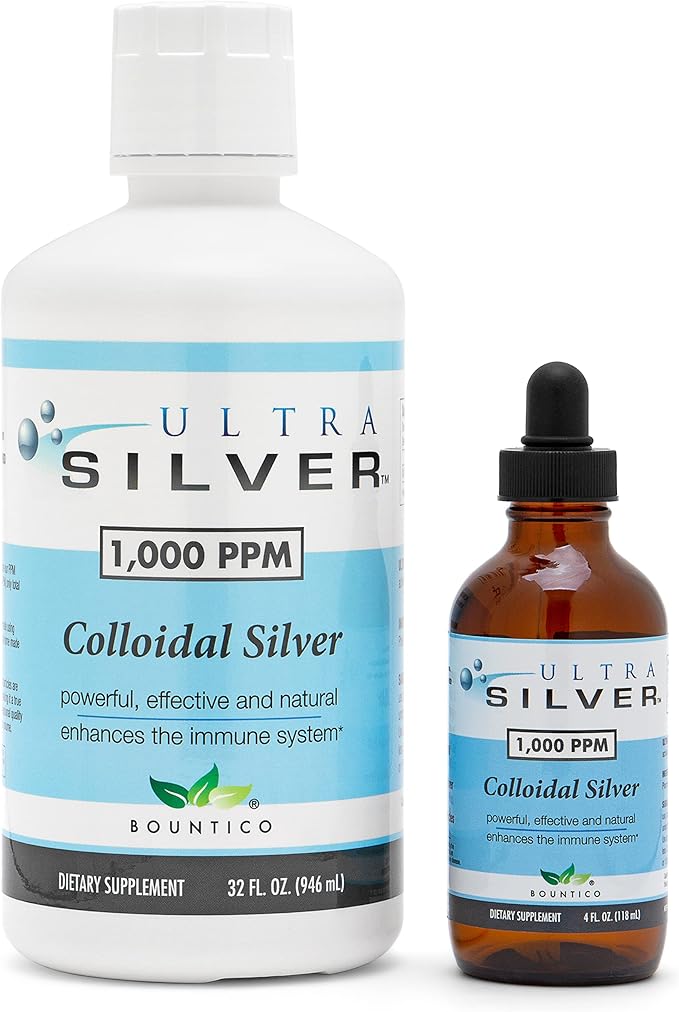 Ultra Silver® Colloidal Silver | 1000 PPM 32 Oz (946mL) | Mineral Supplement | True Colloidal Silver - 4 oz Dropper Bottle (Empty) Included for Dispensing!