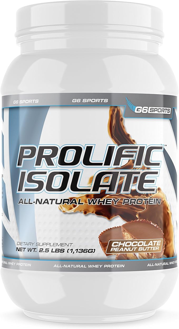 G6 Sports Nutrition Prolific Isolate All Natural Whey Protein Isolate (Gluten Free Lactose Free Soy Free Stevia Sweetened 25g Protein 100 Calories) – 2.5lb Jar – Chocolate Peanut Butter