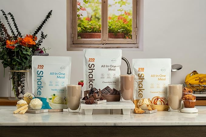 310 Nutrition Meal Replacement Shake Powder Starter Kit with Shaker Cup - Vegan Protein Fiber &amp Superfood Blend - Sugar-Free Low-Carb Keto &amp Paleo Friendly - Caramel Sundae - 14 Servings