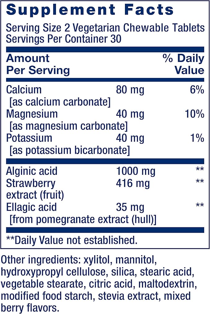 Life Extension Esophageal Guardian alginic Acid Potassium Bicarbonate get Long-Lasting Relief from gastric Distress Vegetarian Non-GMO Gluten-Free 60 Vegetarian chewable Tablets