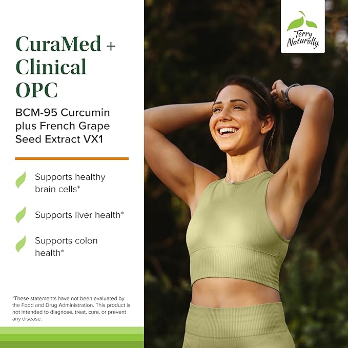 Terry Naturally CuraMed + Clinical OPC - Curcumin Supplement with French Grape Seed Extract - Brain Prostate &amp Liver Health Support - Supplement with Ar-Turmerone - 60 Softgels