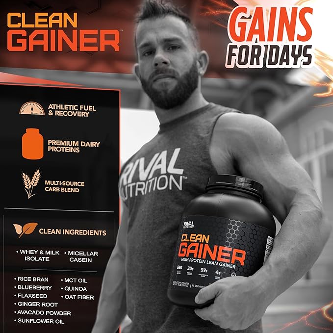 Rivalus Clean Gainer - Chocolate Fudge 10 Pound - Delicious Lean Mass Gainer with Premium Dairy Proteins Complex Carbohydrates and Quality Lipids No Banned Substances Made in USA