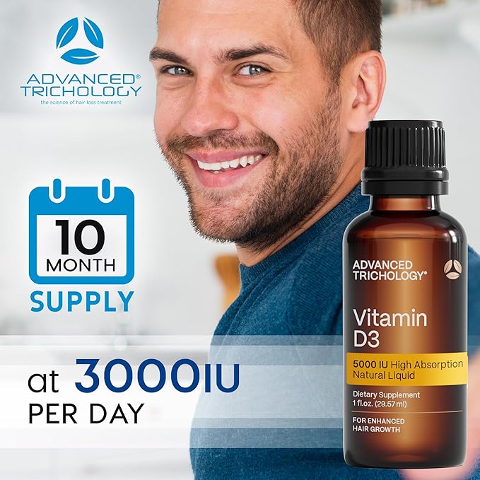 Advanced Trichology Vegetarian Liquid Vitamin D3-5000 iu High Absorption - 1000 iu per Drop - 6 Month Supply - Gluten Free 365 VIT D - 1 Fluid Ounce (Pack of 1)