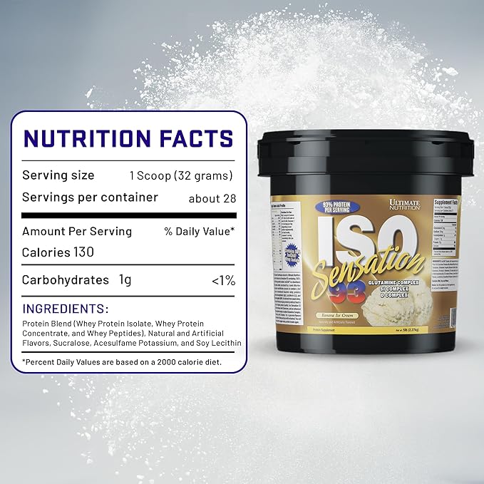 Ultimate Nutrition Whey Protein Isolate Powder with Glutamine Complex ISO Sensation 93 - Whey Protein Powder with Added Colostrum for Enhanced Recovery Immunity &amp Gut Health - Banana 5lbs