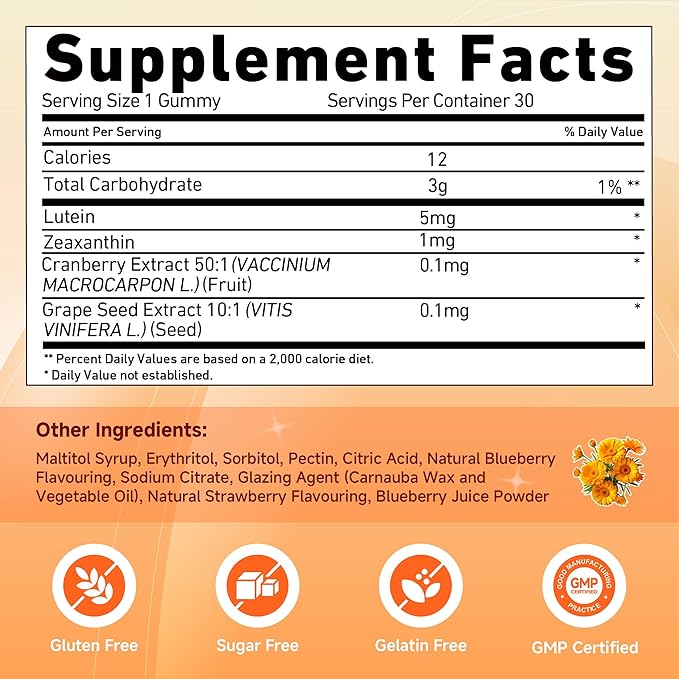 Lutein Gummies Vision Support Supplements with Blue Light Protection 90 Counts3 Bottles