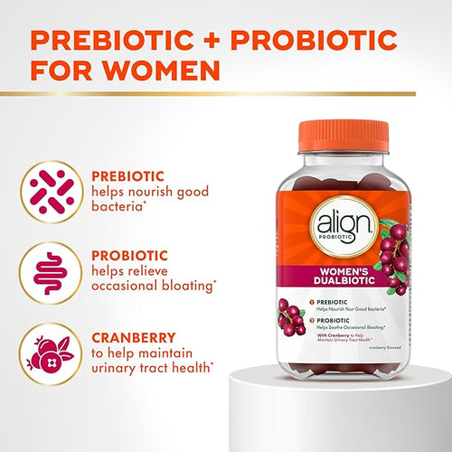 Align Probiotic Women's Dualbiotic Womens Probiotic Gummies Prebiotics and Probiotics for Women with Cranberry for Urinary Tract Health* Cranberry Flavor 50 Gummies