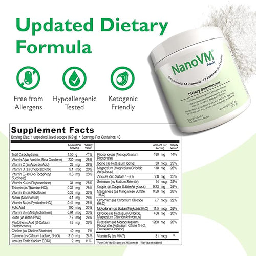 Adult Allergen-Free Vitamin Supplements Women and Mens Multivitamins with 13 Vitamins &amp 13 Minerals Unflavored Multivitamin Powder Low-Carb Adult Multivitamins 275g - Solace Nutrition