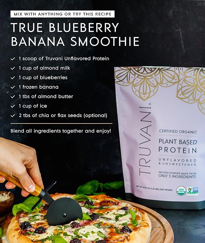 Truvani Vegan Pea Protein Powder | Unflavored | 20g Organic Plant Based Protein | Single Serving Travel Packets | 10 Servings | Keto | Gluten &amp Dairy Free | Low Carb | No Added Sugar