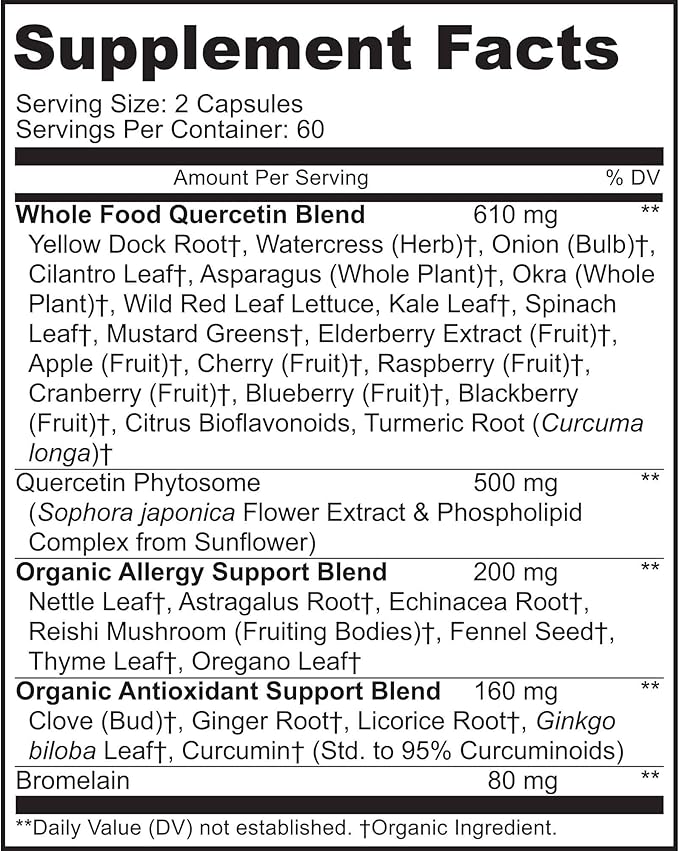 MoxyVites Quercetin with Bromelain 500mg Supplement - Bioactive Phytosome Complex Pure Organic Whole Food Seasonal Support Antioxidant 20X Absorption &amp Bioavailability-120 Caps