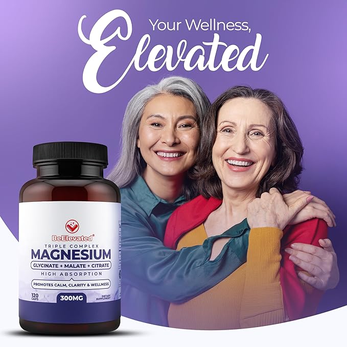 Triple Magnesium Complex Supplement – 300mg Fast-Acting Magnesium Glycinate and Citrate Combo with Malate for Relaxation Sleep &amp Well-Being – Natural Vegan Non-GMO 120 Capsules (2 Pack)