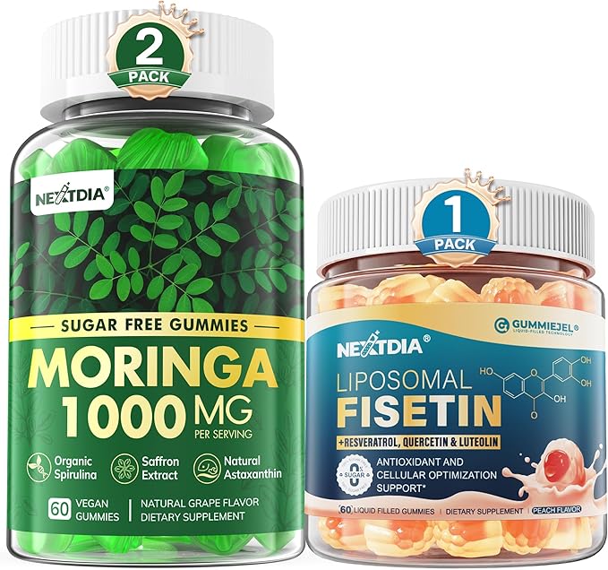 1Pack Liposomal Fisetin 200mg Liquid Gummies + 2Pack Moringa Gummies 1000mg Sugar Free