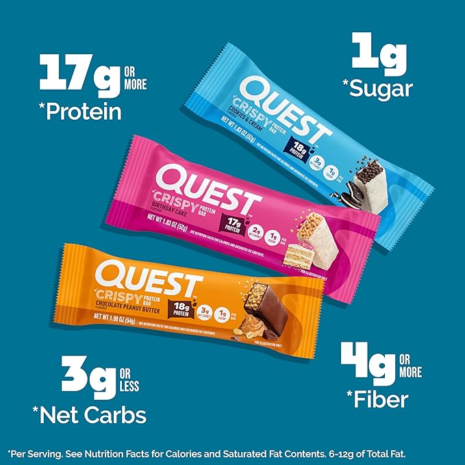 Quest Nutrition Crispy Variety Pack Protein Bars Protein Rich Low Sugar Gluten Free 12 Count