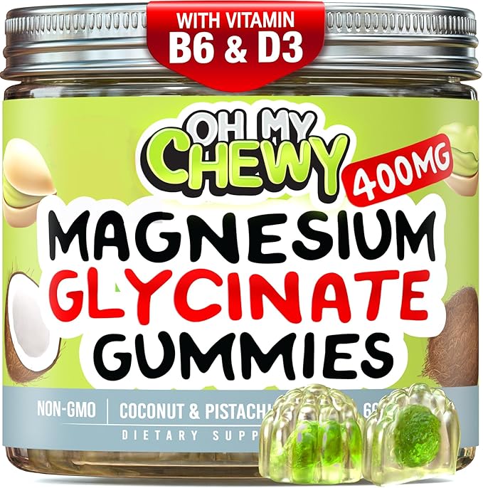 Center-Filled Magnesium Glycinate Gummies 400MG - High Absorption for Kids Teens &amp Adults - Supplement for Sleep Calm &amp Muscle Relaxation with B6 &amp D3 - Gluten Free &amp Vegan Friendly