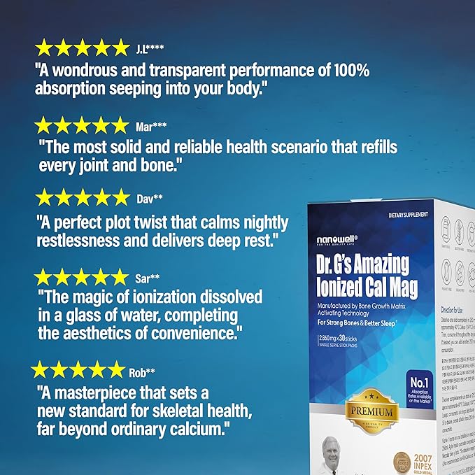 Dr. G's Amazing Ionized Cal Mag 2860mg (Premium) - Bone Strength and Bone Health Supplement with Ionized Calcium &amp Magnesium Powder Stick Packs - 30 Sticks x 1 Pack (30 Count)