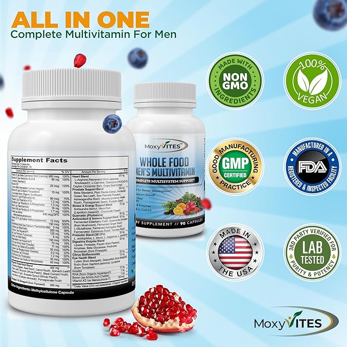 Methylated Mens Multivitamins - Daily Mens Vitamins with 44 Organic Whole Food - Multivitamin for Men with Iron &amp Fermented Nutrients - Vegan Daily Vitamin for Men with B-Complex Probiotics Omeg