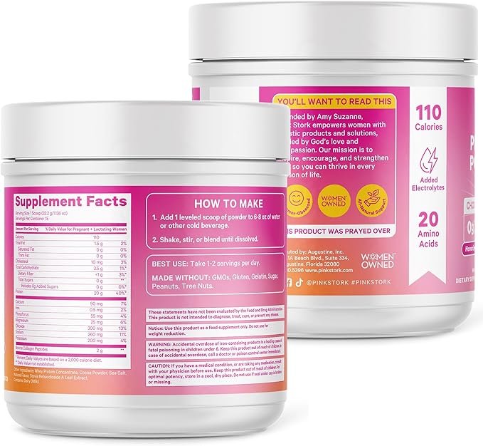 Pink Stork Pregnancy &amp Postpartum Protein Powder for Women 20g Whey &amp Collagen Prenatal &amp Breastfeeding Protein Shake Mix for Energy Recovery &amp Hydration Chocolate 15 Servings