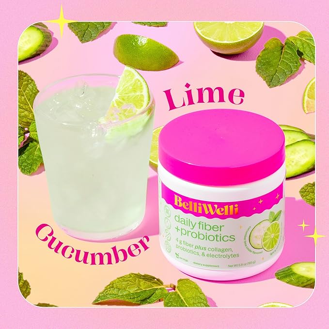 Belli Welli Daily Fiber Supplement Bundle - Cucumber Lime Mint &amp Watermelon - with Collagen Probiotics &amp Electrolytes - Refreshing Wellness Flavors 32 Total Servings