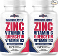 (2 Pack) Zinc Quercetin Vitamin C 800 mg with Vitamin D3 Antioxidant Immune Support High Potency Quercetin Zinc Supplement for Men and Women - Gluten Soy &amp Dairy Free - 120 Count (Twin Pack)